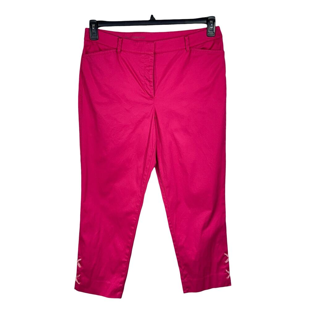 Talbots SZ 12 Perfect Crop Capris Pants Stretch Hi-Rise Pockets Zip-Fly Pink